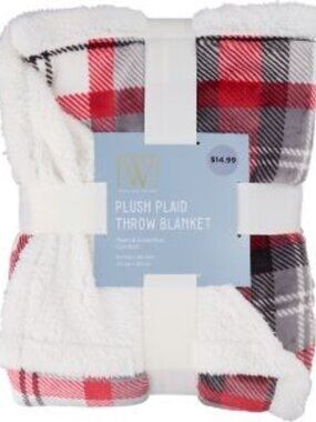Wayland Square Sherpa Throw Blanket, Red Plaid, 50 X 60 in
